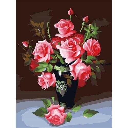 Flower Vase DIY 11CT Embroidery Cross Stitch Kits Craft Needlework Set Cotton Thread Printed Canvas Home Decoration Wholesale