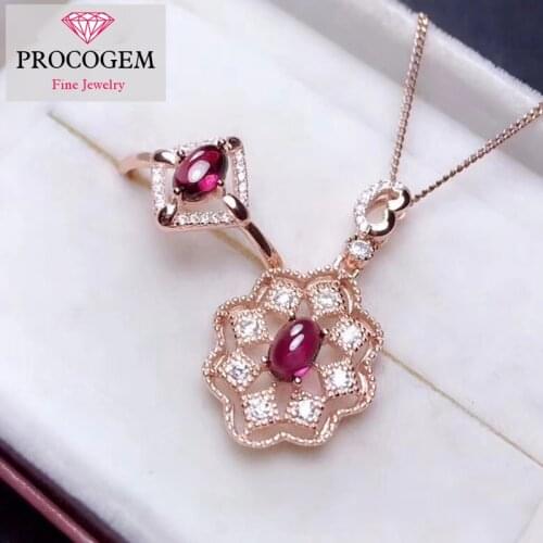 5A Natural Pyrope Garnet Jewelry sets for Ladies gifts 0.55ctx2pcs Genuine gemstone Necklace/Ring fine Jewelry 925 Silver #301