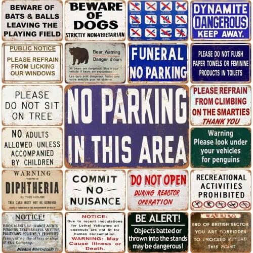 No Parking In This Area Vintage Metal Tin Bear Warning Danger D'ours Do Not Sit on Tree Shabby Chic Bar Decorative Yard Sign