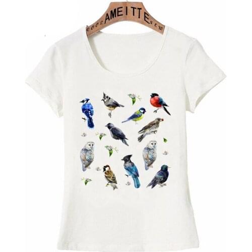 New Summer Bird Fashion Women Short Sleeve Spring Birds Watercolor Print T-Shirt Hipster Mujer Casual Tops Cute Girl Tee shirt