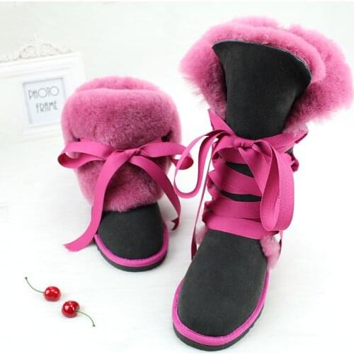 New Fashion Australia Classic Warm Winter Boots Rubber Non-slip Women Natural Fur Snow Boots Sheepskin Wool Ladies Flat Shoes