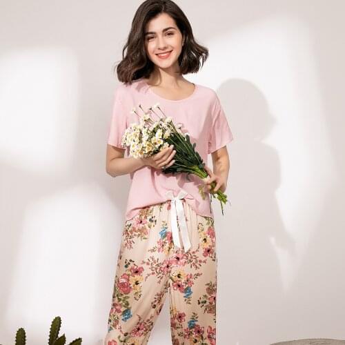 2PCS Breathable Pajama Short Sleeve Printed Pijama Mujer Femme Loose Nightwear Suit Female Casual Homewear Pajama Set For Women