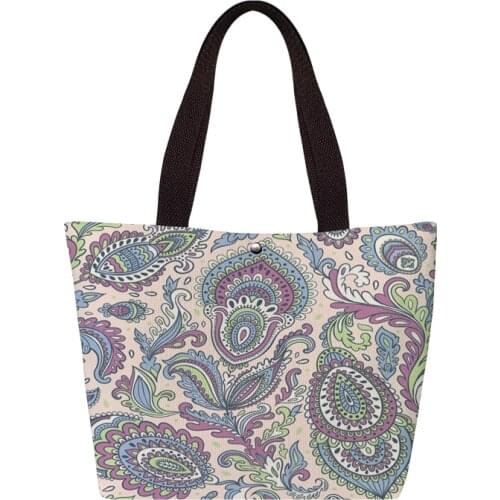 Personalized Paisley Floral Print Tote Bags for Women Handbag 2021 Mandala Geometry Portable Canvas Lunch Bag Outdoor Travel
