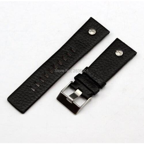 Genuine Leather Watchband With Stainless Steel Pin Buckle Black Strap for DZ7313 DZ7322 22mm 24mm 26mm 28mm 30mm Free shipping