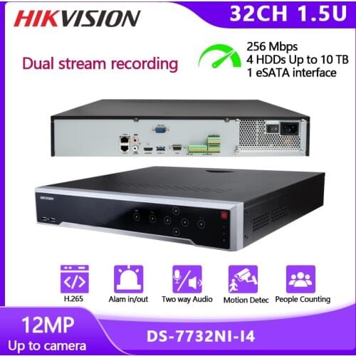 Hikvision NVR DS-7732NI-I4 32-Channel Network Video Recorder 4 SATA H.265+ Two-way Audio Input Work With Up To12MP IP Camera POE