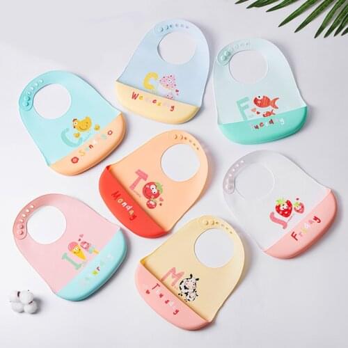 Silicone Baby Bibs Waterproof Adjustable Children Toddler Apron Soft Cartoon Printed Kids Girl Boy Bibs Baby Feeding Stuff