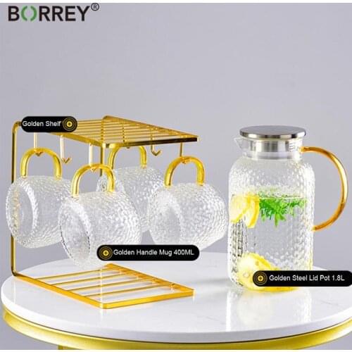 BORREY Glass High Capacity Water Kettle Set 1.5L 1.8L With Handle Transparent Heat Resistant Bottle Juice Drink Teapot Pitcher