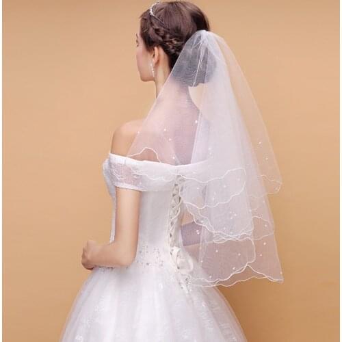 Bridal Veil Pearl Wedding Dress Veil Layers Tulle Ribbon Edge Bridal Veils Women Accessories
