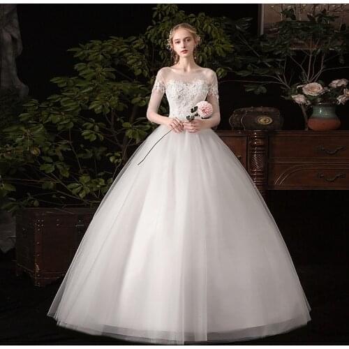 Wedding Dress 2021 New The Half Sleeve Lace Up Ball Gown Romantic Gowns Princess Classic Appliques Dresses C30