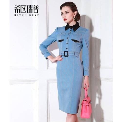 High End Denim Dress, European And American WomenS Dress 2021 Spring And Summer New Style Ladies' Temperament Slim Dress