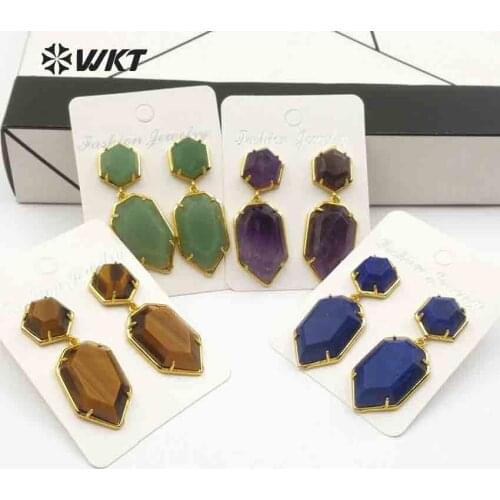 WT-E475 2018 New Best Bohemian Natural Stone Hexagonal Geometric Accessories Earrings