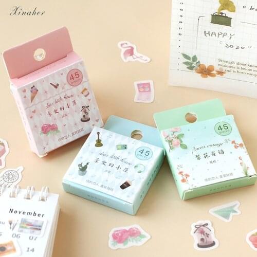 XINAHER 45Pcs/box cartoon color planet animal plant paper sticker package DIY diary decoration sticker album scrapbooking
