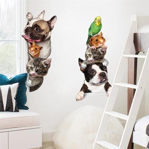 Vivid Puppy and kitten 3D wall sticker for childrens room, living room bedroom wall decoration Creative stickers