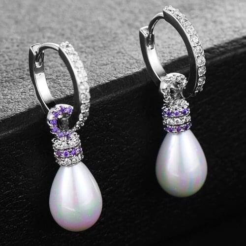 GODKI New Luxury Shiny CZ Big Pearl Pendant Earrings For Women Dangle Luxury Mirco Paved Cubic Zircon Womens Earrings in Jewelry