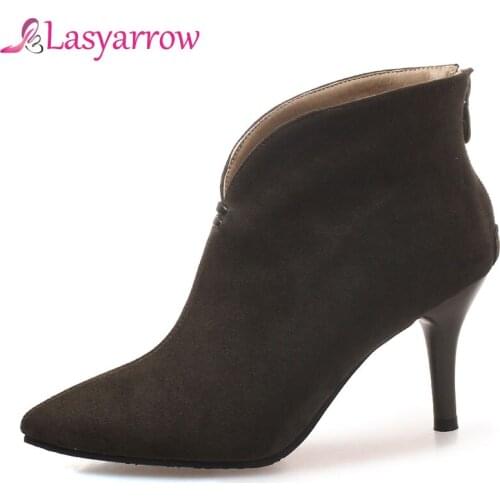 Lasyarrow Autumn Winter Ankle Boots For Woman Back Zipper Sexy Pointed Toe Chelsea Boots Back Zipper Motorcycle Boots Woman F182