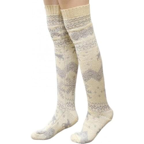 Women Christmas Snowflake Elk Socks Thigh High Long Stockings Warm Winter Knitting Over Knee Socks Xmas Wool Soft Socks