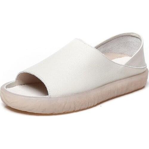 HOT 2019 New Summer Fish Mouth Women Shoes Flat Sandals Comfortable Soft Genuine Leather Shoes Flat Shoes Woman Casual Sandals