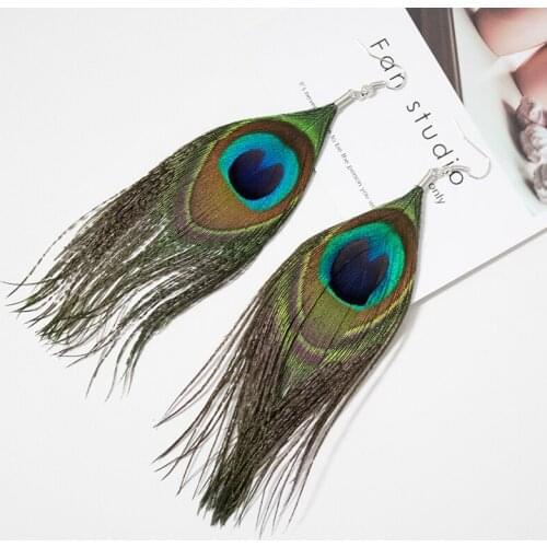 New Fashion Jewelry Earrings For Women Boho Charming Earring 2019 Simple Peacock Feather Vintage Luxury Long Dangle Earrings Cut