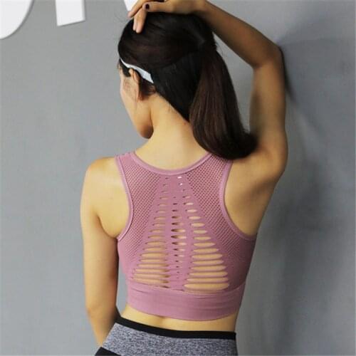 Women Push Up Crop Top Outfit Yoga Bra High Strength Shockproof Mesh Bra Sportswear Plus Size Bra Workout Top Pink Sports Bra