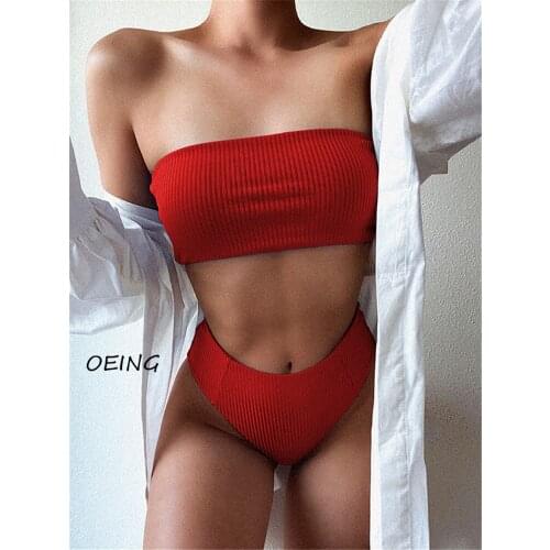 Bandeau Sexy Bikini Bandeau 2 Piece Set Women Sexy High Waist Bikini Bathing Suit Women 2021 Swimwear Women