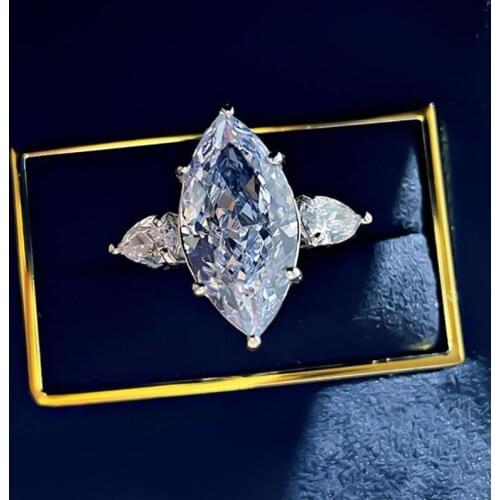 High Quality 925 Sterling Silver 9*18mm Light Blue Lab Diamond Wedding Engagement Rings For Women Charms Party Fine Jewelry Gift