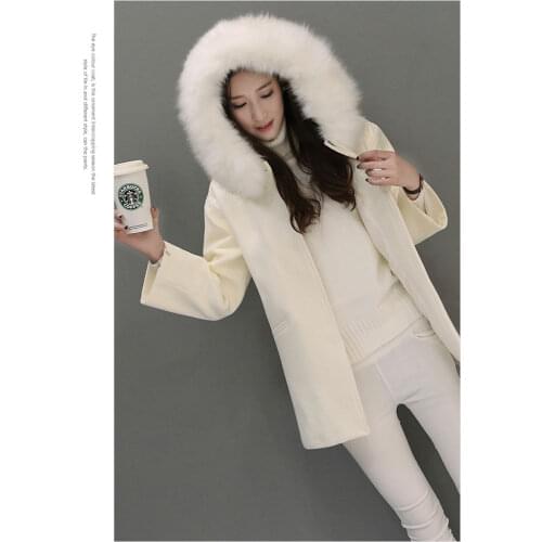 Winter Fashion Slim Women White Korean Coat Hooded Fake Wool Jacket Plus Size Long Trench Cotton Coat Female Overcoats
