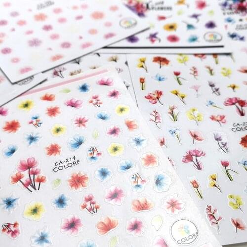 1pc Random 3D Water Flower Nail Art Sticker Floral Slider Summer Flowers Leaf Transfer Tattoo Gel Manicure Adhesive Decor Tip