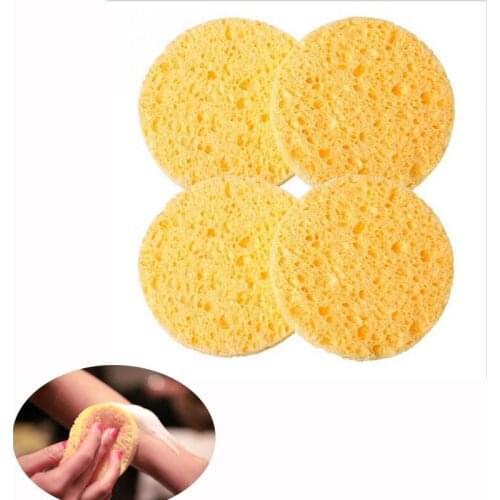 10 PCs Natural Wood Fiber Round Yellow 8cm Dia Face Wash Cleansing Sponge Makeup Tools Accessories