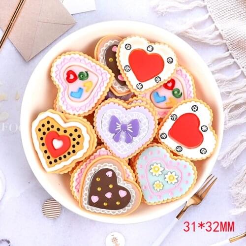 10Pcs Simulation Resin Heart Chocolate Biscuits Flatback Resin Cabochons MiniFood Play Scrapbooking DIY Embellishment Decoration