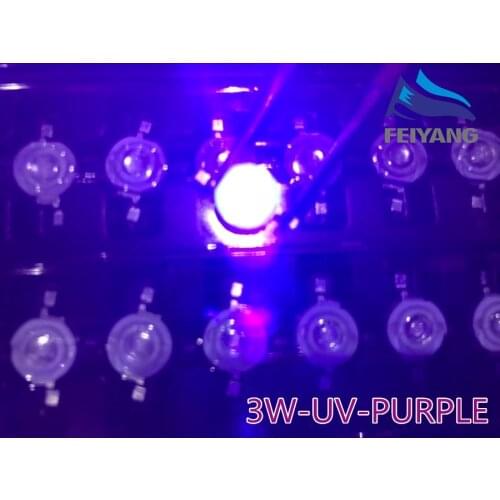 1000pcs/lot 45mil Epistar 3W UV LED Lamp Beads Purple High Power LED Light-emitting diode 390NM-395NM 140 Deg Light source 350ma