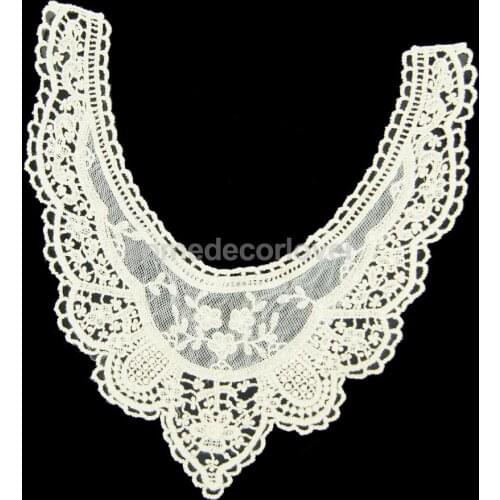 1x Beige Cotton Flower Neckline Lace Collar Stylish Sewing Applique Craft DIY