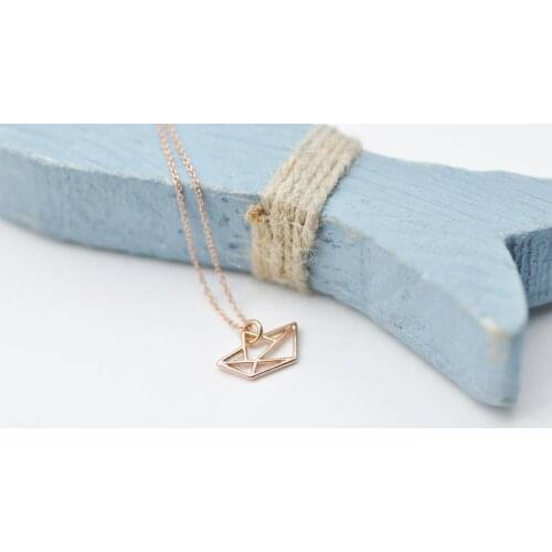 30 Lucky Hollow origami small sailboat navigation boat pendant chain necklace geometric sailor Beach collarbone necklace jewelry