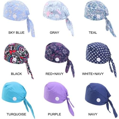 Pure Cotton Printed Hand Bandage Hair Cap Buckle And Anti Strangulation Hat Night For Sleeping Women Lace-Up Fashion