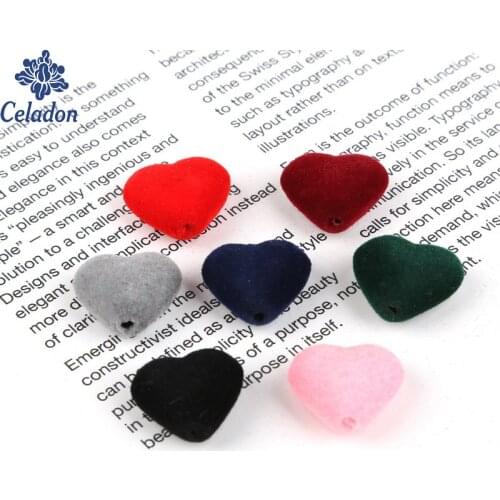 23x18mm Heart Shape Acrylic Velvet Beads Charm For Handmade Sewing Accessories Many Color Selectable BSD347