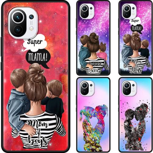 Super Mom Baby Girl Boy Black Cover for Xiaomi Mi Poco X3 NFC M3 F1 10T 9T Pro Note 10 A2 8 11 Lite 5G TPU Cell Phone Case Coque