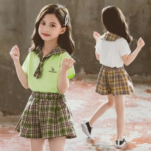 Kids Clothes Girls Tshirt + Plaid Short Childrens Clothes For Girls Bow Kids Clothes Girls Casual Style Childrens Tracksuit