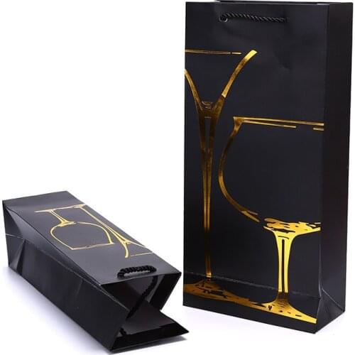 Wine Packing Carrier Fsetival Party Gift Bag Ribbon Handle Hot-stamping Wine Oil Bottle Gift Champagne Packing Bag Paper Bags