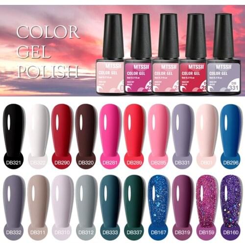 Mtssii Gel Nail Polish Matte Purple Glitter Color Gel Varnish Semi Permanent UV Nail Art Base Top Coat New Gel Polish
