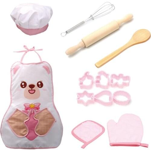 Toy Cake Apron Role Play Kitchen Cooking Baking Girls Toy Cooker Play Set Children Kids Cooking Kitchenware Bake Set Hat + Apron
