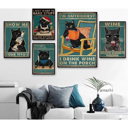 Cartoon Angry Cat Poster Vintage Funny Animal Canvas Painting Prints Kitchen Wall Art Picture for Living Room Cuadros Home Decor