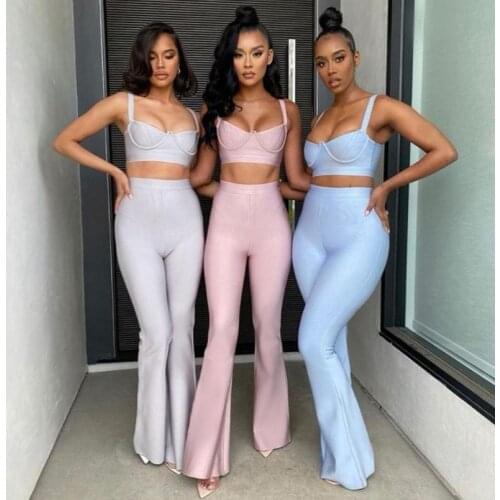 Echoine Sleeveless Crop Top Wide Leg Pants Set Two Piece Set Elegant Sexy Party Clubwear Outfits Casual Matching Set Summer