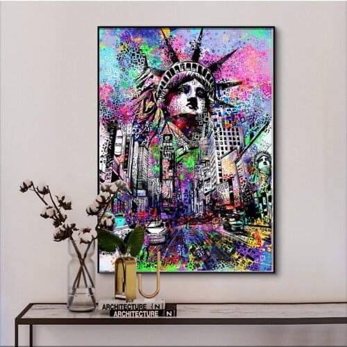 Colorful Street Graffiti Art Canvas Painting Abstract Statue of Liberty Posters Prints Wall Art Picture for Living Room Decor