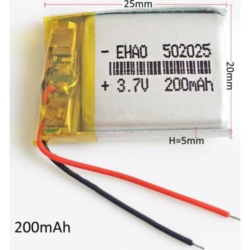 3.7V 200mAh 502025 Lithium Polymer LiPo li ion Rechargeable Battery For Mp3 Camera bluetooth GPS PSP mobile 5*20*25mm