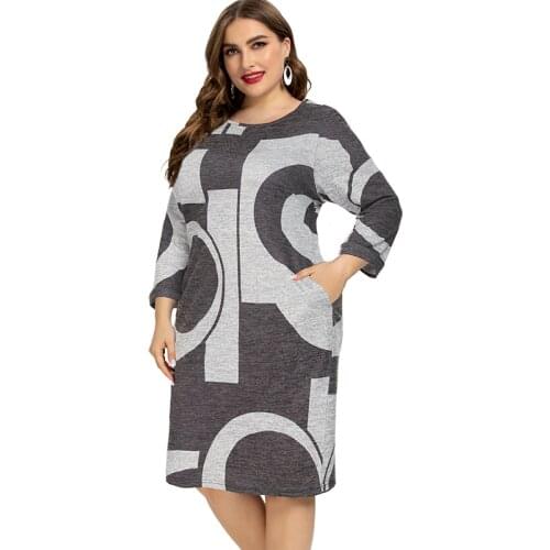 2021 Fall Women Long sleeve Printed Dress fashion ladies mom clothes Plus Size Womens Dresses 4XL 5XL 6XL