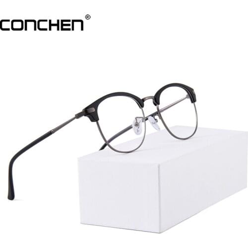 CONCHEN Acetate Eye Glasses Frame Semi Rimless For Men Round Circle Myopia Eyeglasses 2019 Brand Male Eyewear Fashion Designer