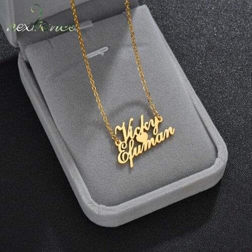 Nextvance Customized Two Name Necklace Heart Personalized Stainless Steel Fashion Pendant Chain For Women Family Gift Jewelry