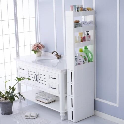 Non-occupied kitchen slit storage rack environmentally friendly PP material bathroom narrow-slit finishing rack handle design mo