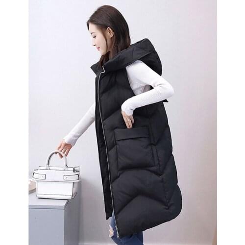 2021 New Woman X-Long Hooded Vests Parkas Female Fashion Winter Spring Jacket Casual Thick Cotton Padded Coat Warm Waistcoat Q72