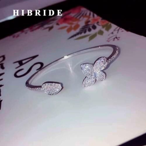 HIBRIDE New Small Leaf Shape Gold Color And White Gold Color Cuff Bracelets and Bangles For Women Pulseiras Femininas B-135
