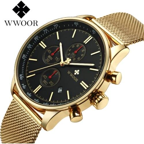 New WWOOR Men Watches Fashion Luxury Brand Gold Chronograph Man Watch Business Men Gold Male Watch Waterproof Relogio Masculino